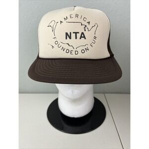 Vintage Winner America Founded On Fur NTA Snapback Trucker Hat Brown Cream